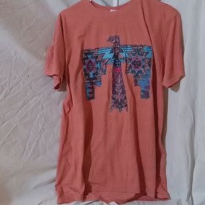 Thunderbird Graphic Tee Shirt Womens Orange Southwestern Aztec Print Size Large